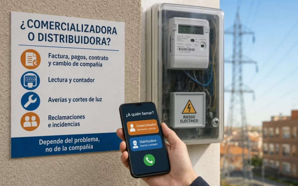 Comercializadora y distribuidora eléctrica en España: a quién llamar según el problema
