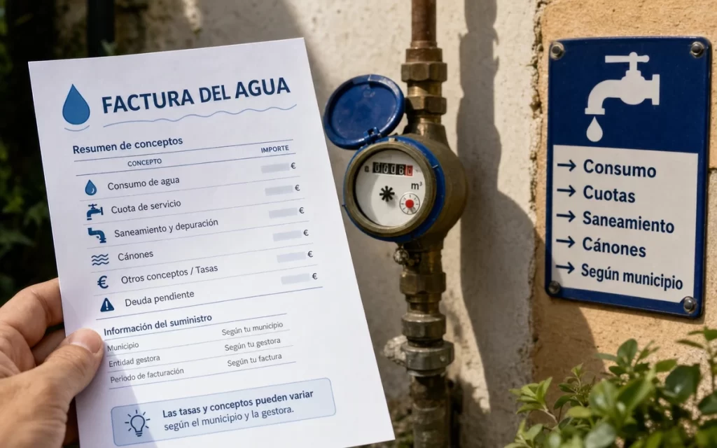 Cómo entender una factura de agua en España cuando tasas y conceptos dependen del municipio
