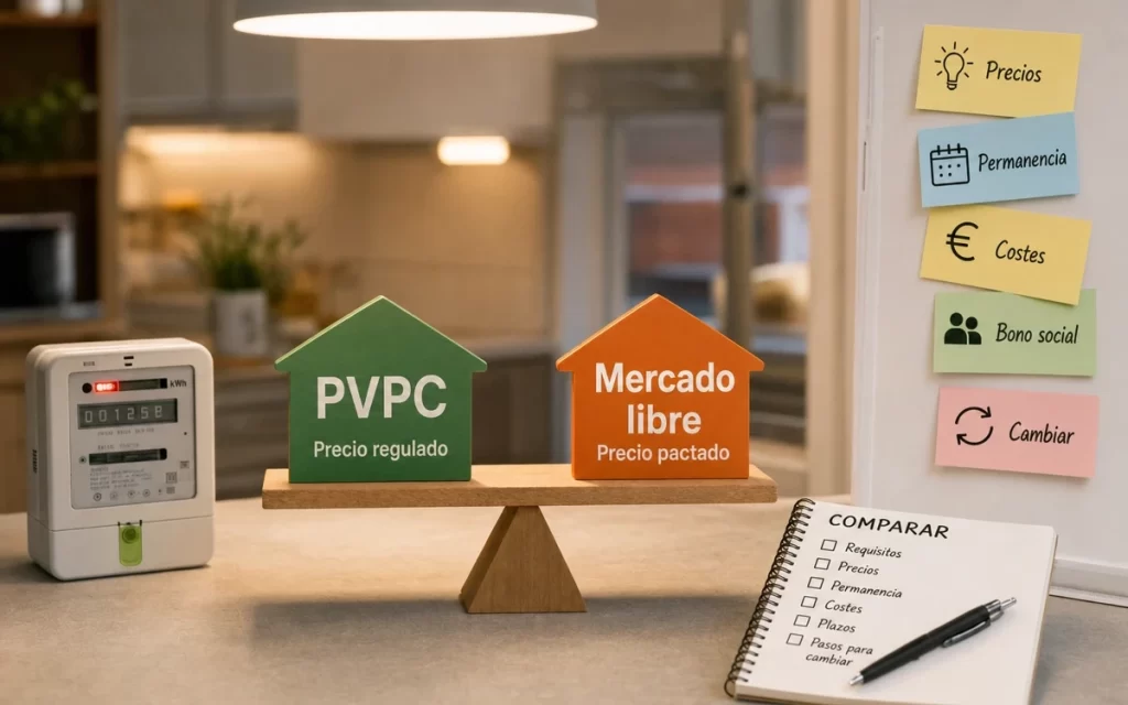 Mercado libre o PVPC: diferencias para un hogar en España